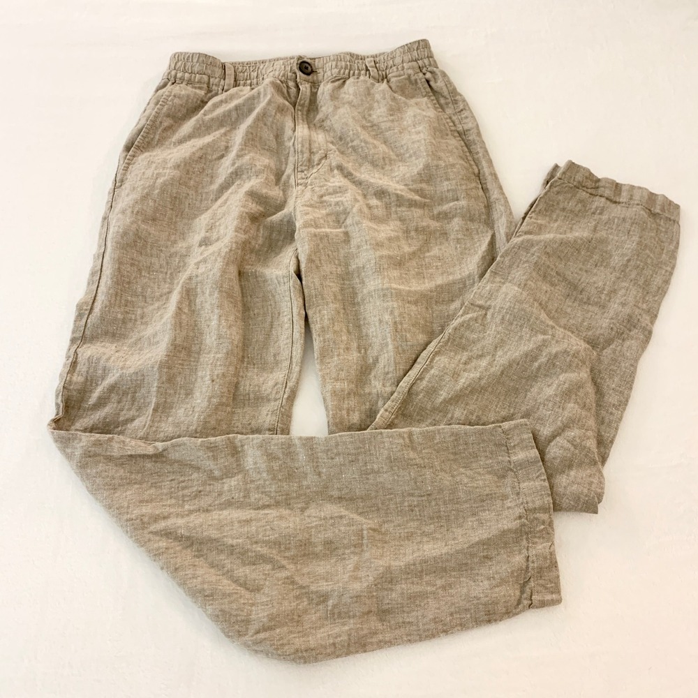Madewell Linen Pull On Pants Women Size S Tan Beige Coastal Relaxed Straight Leg